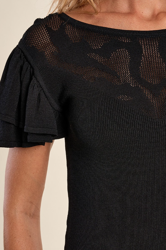 Knitted Openwork Ruffle Tee