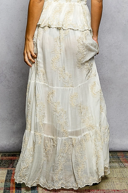 Embroidered Smocked Waistband Maxi Skirt