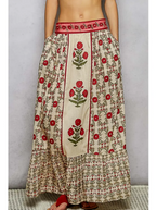 Floral Pattern Printed Woven Maxi Skirt
