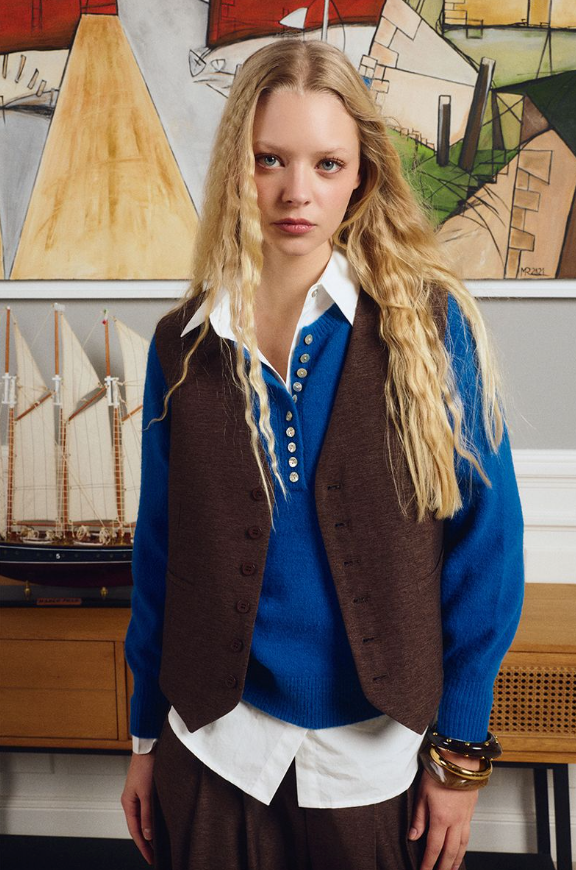 Quarter-Button Knit Sweater