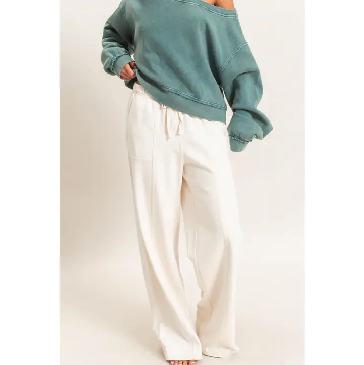 Acid Wash Drawstring Waist Wide Leg Pants
