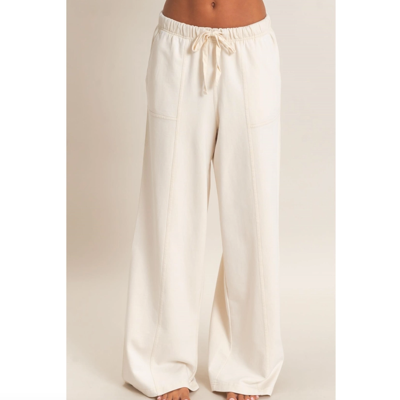 Acid Wash Drawstring Waist Wide Leg Pants