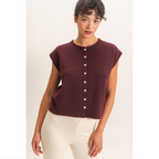 Rolled Edge Button Front Sweater Vest