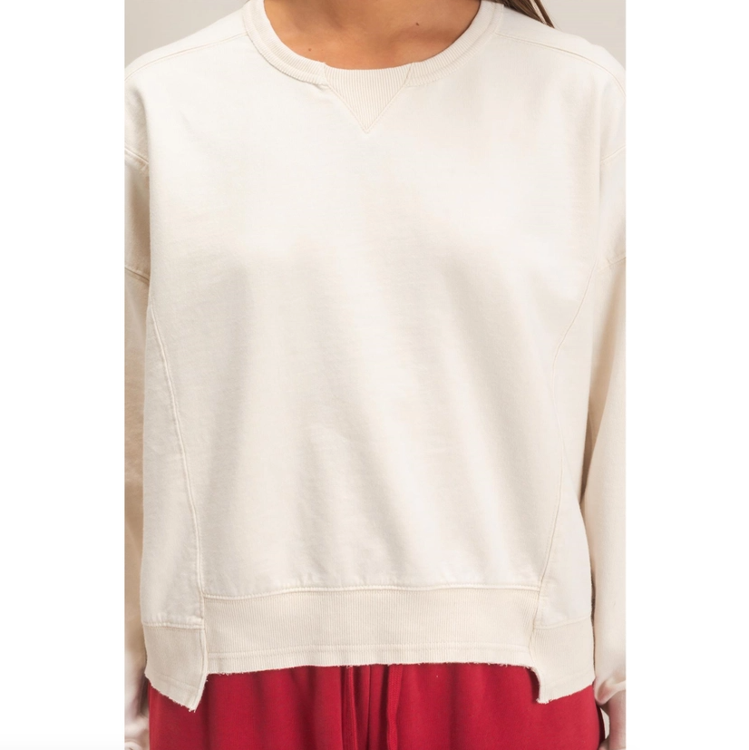 Acid Wash Seam Detail Crew Neck Sweatshirt