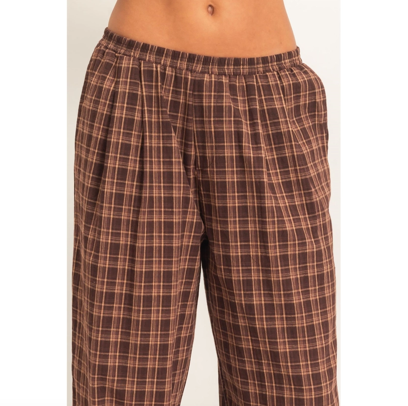 Elastic Waist Plaid Pants