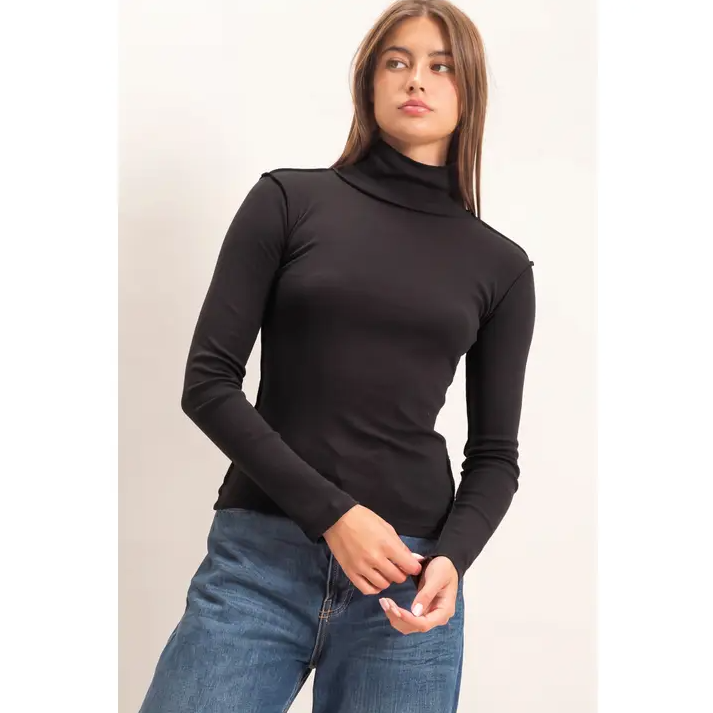 Turtleneck Exposed Seam Long Sleeve Top
