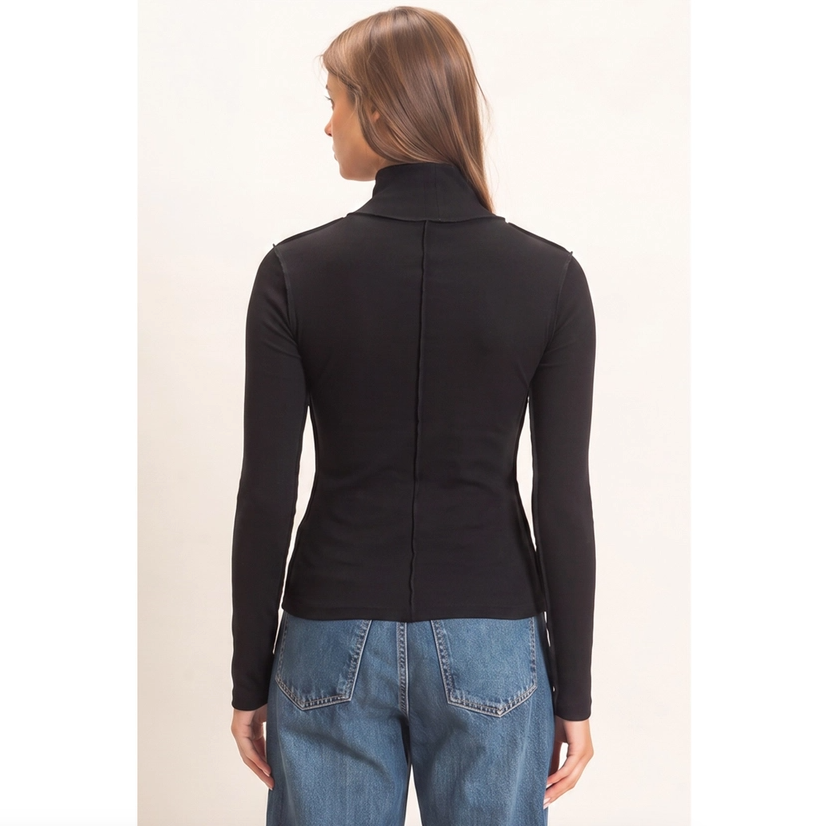 Turtleneck Exposed Seam Long Sleeve Top