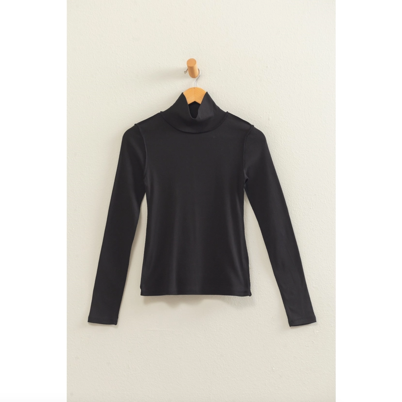 Turtleneck Exposed Seam Long Sleeve Top