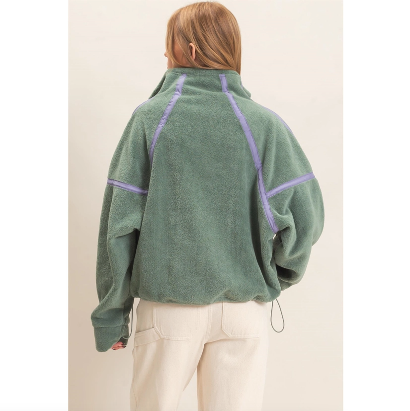 Contrast Trim Half-Zip Fleece Pullover