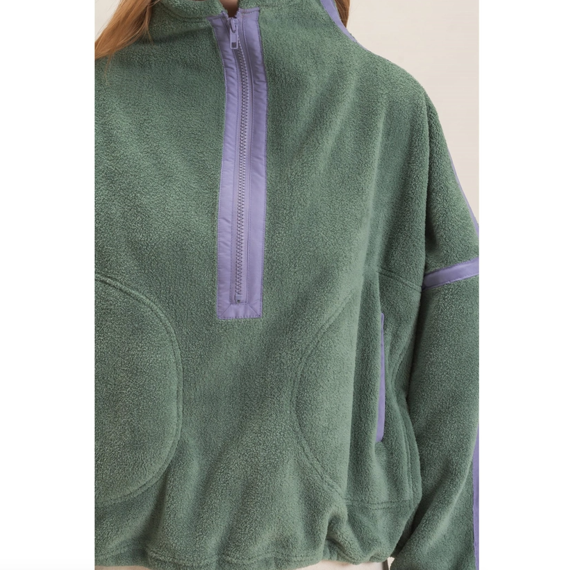 Contrast Trim Half-Zip Fleece Pullover