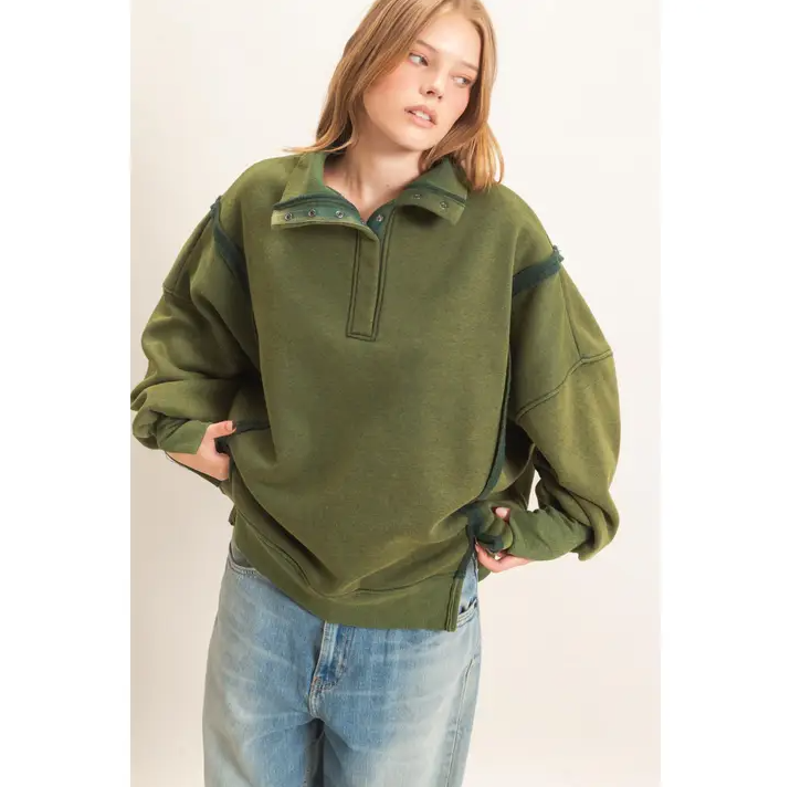 Mineral Wash Snap Collar Pullover