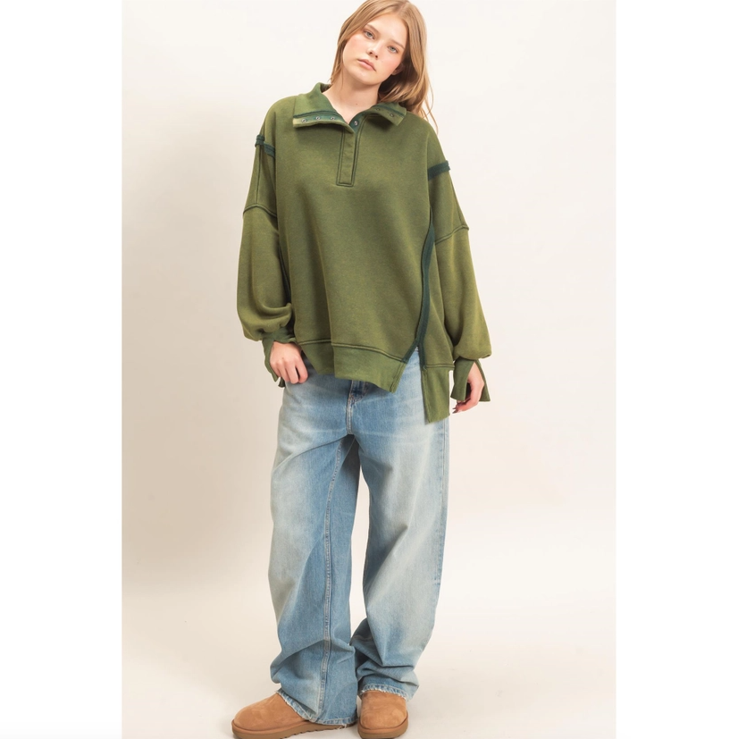 Mineral Wash Snap Collar Pullover