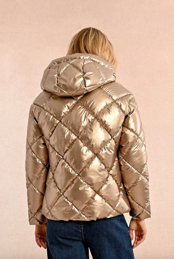 Pearly Effect Topstitched Down Jacket
