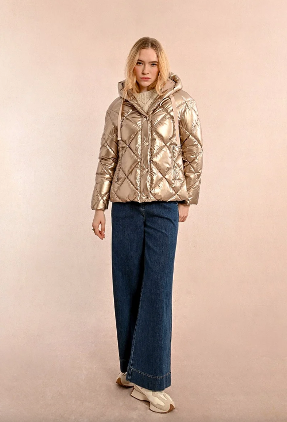 Pearly Effect Topstitched Down Jacket