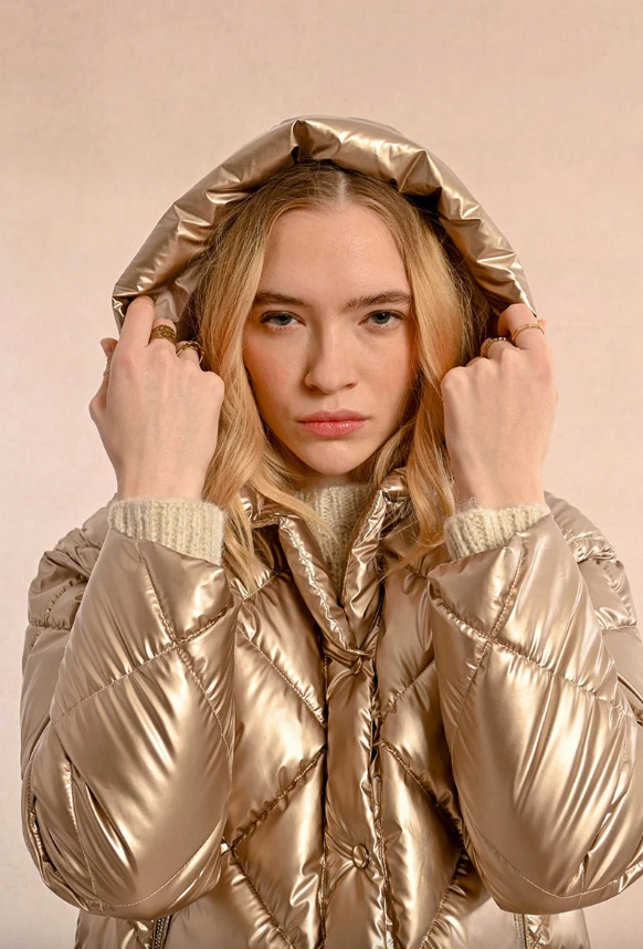 Pearly Effect Topstitched Down Jacket