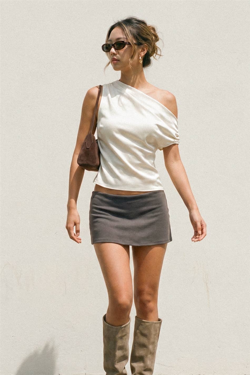 Satin Asymmetrical One Shoulder Top