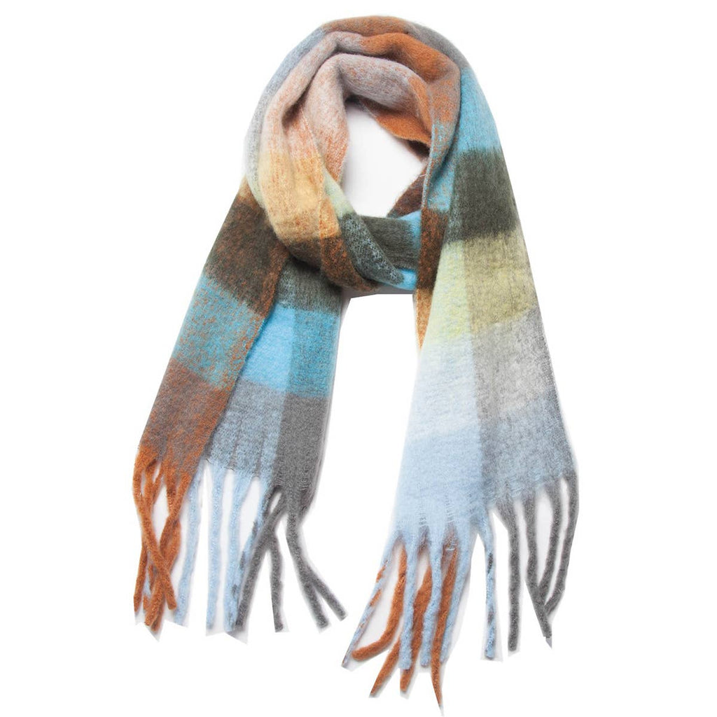 Chunky Plaid Scarf with Fringe