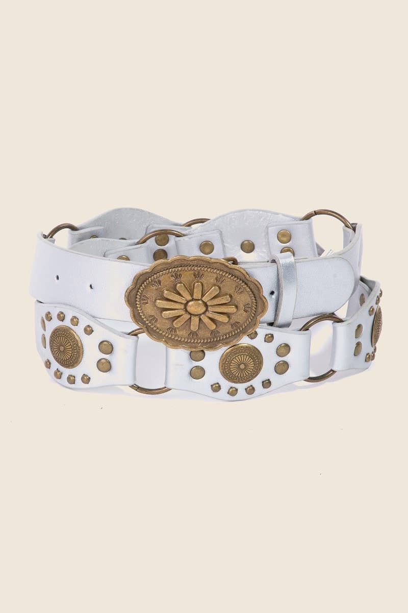 Oval Concho Disc Vegan Leather Link Belt