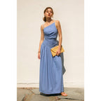 Linen Drop Waist Ruched Maxi Dress