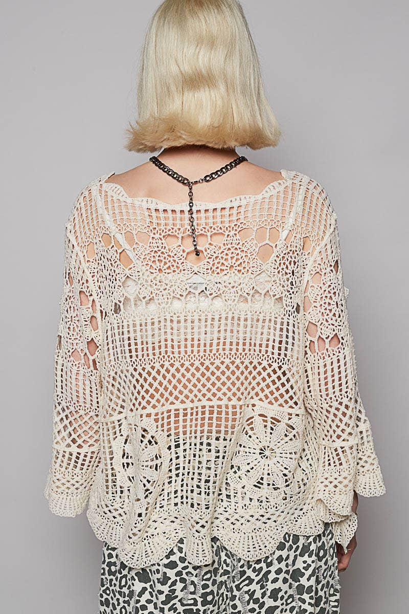 Round Neck Long Sleeve Crochet Top