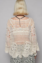 Round Neck Long Sleeve Crochet Top