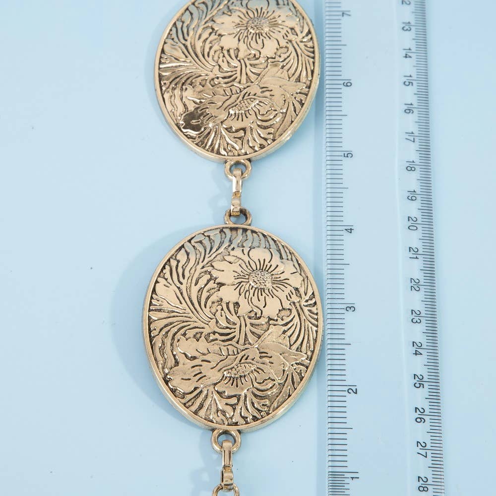 Flower Engraved Oval Concho Chain Belt
