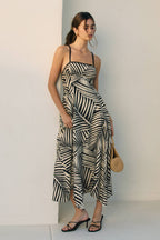 Tropical Leaf Contrast Bind Handkerchief Hem Dress