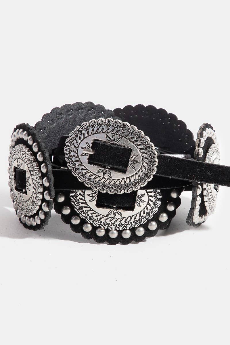 Intricate Western Concho Vegan Leather Belt