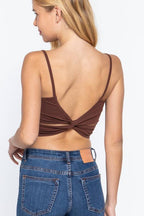 Round Neck Removable Bra Cup Twisted Back Cami Top