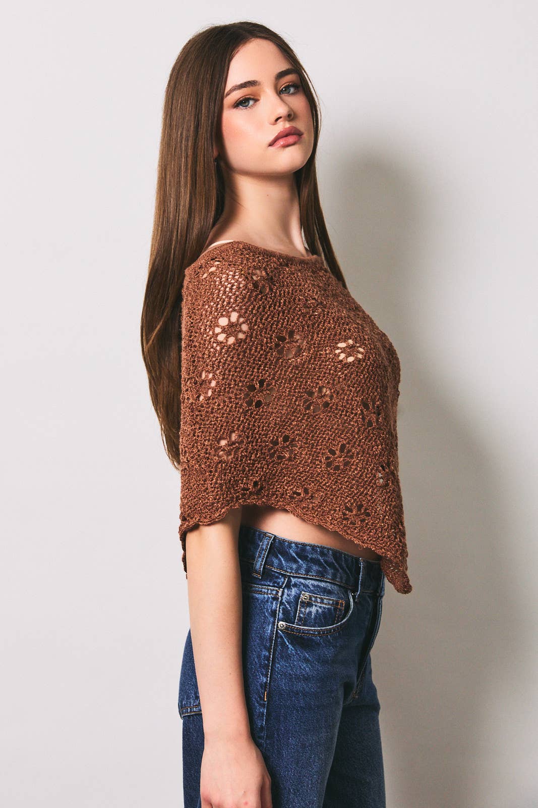 Openwork Detail Sweater Poncho