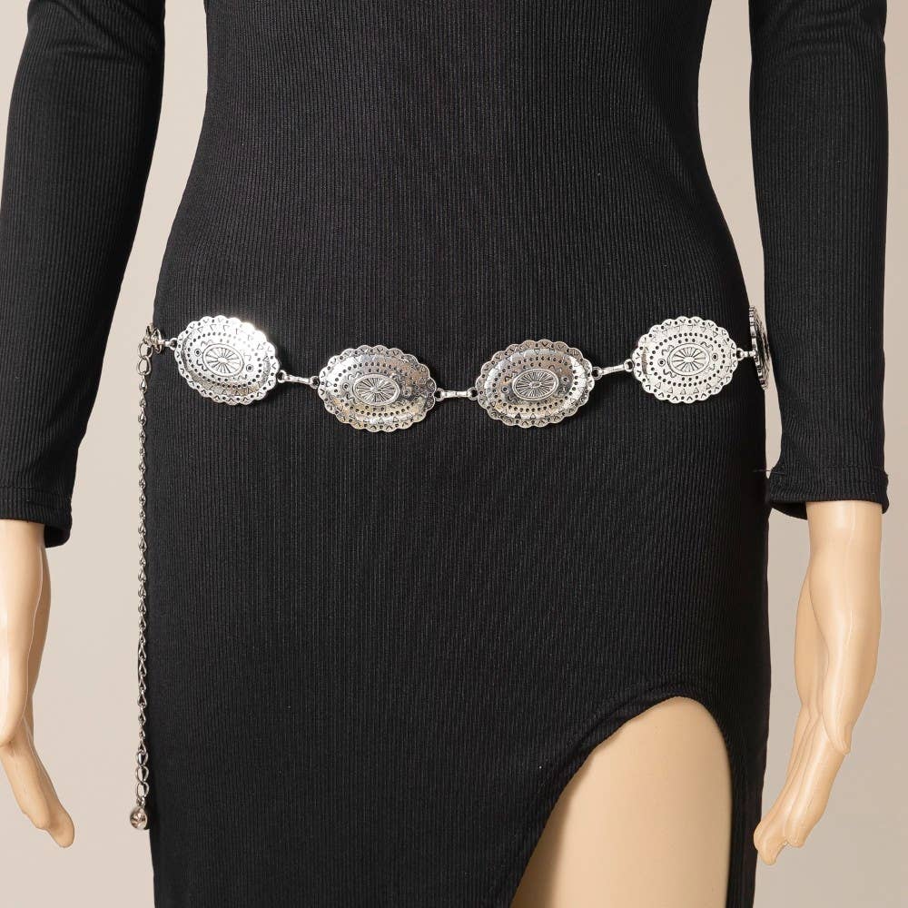 Oval Western Concho Disc Chain Belt