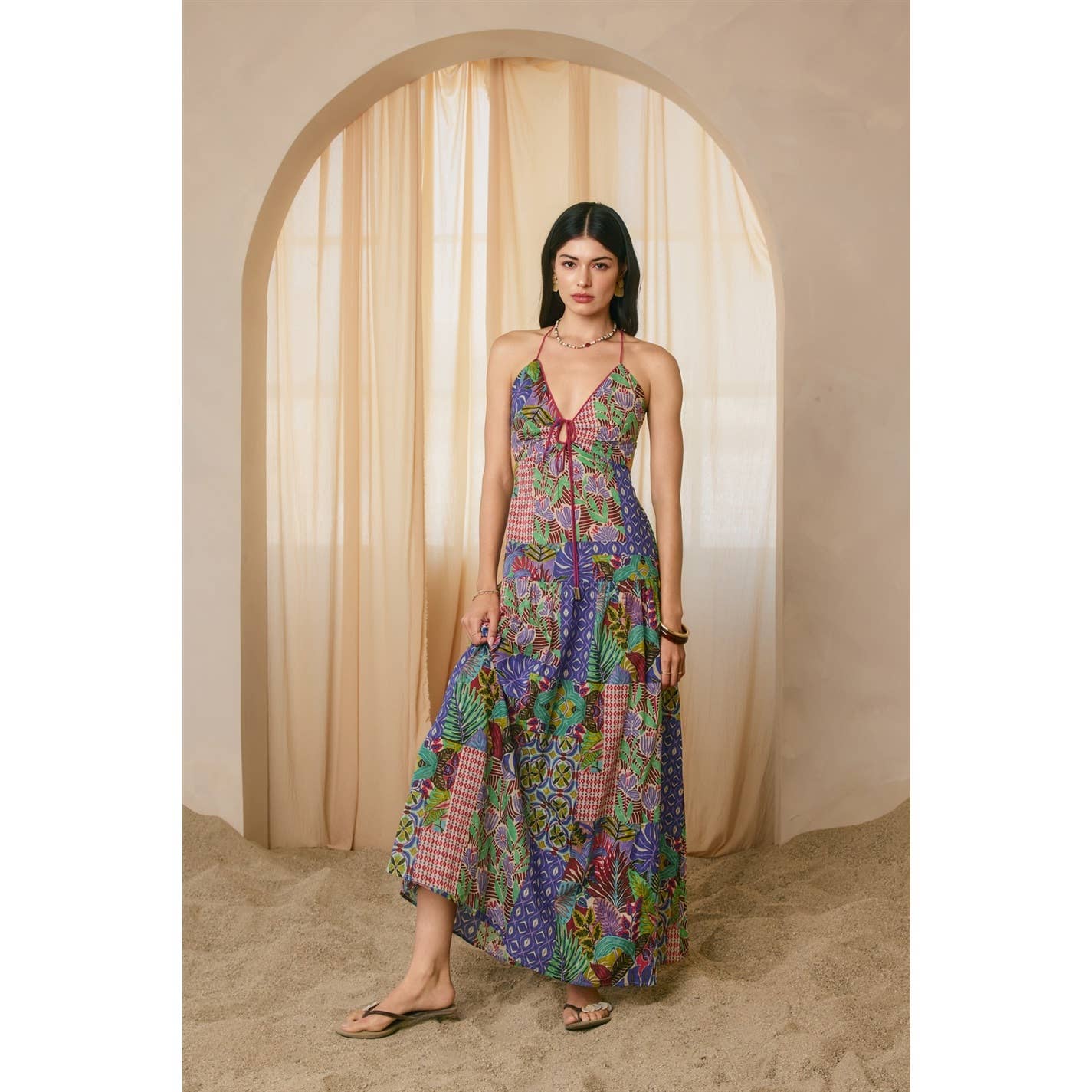 Paisley Patchwork Keyhole Tie Detail Dress