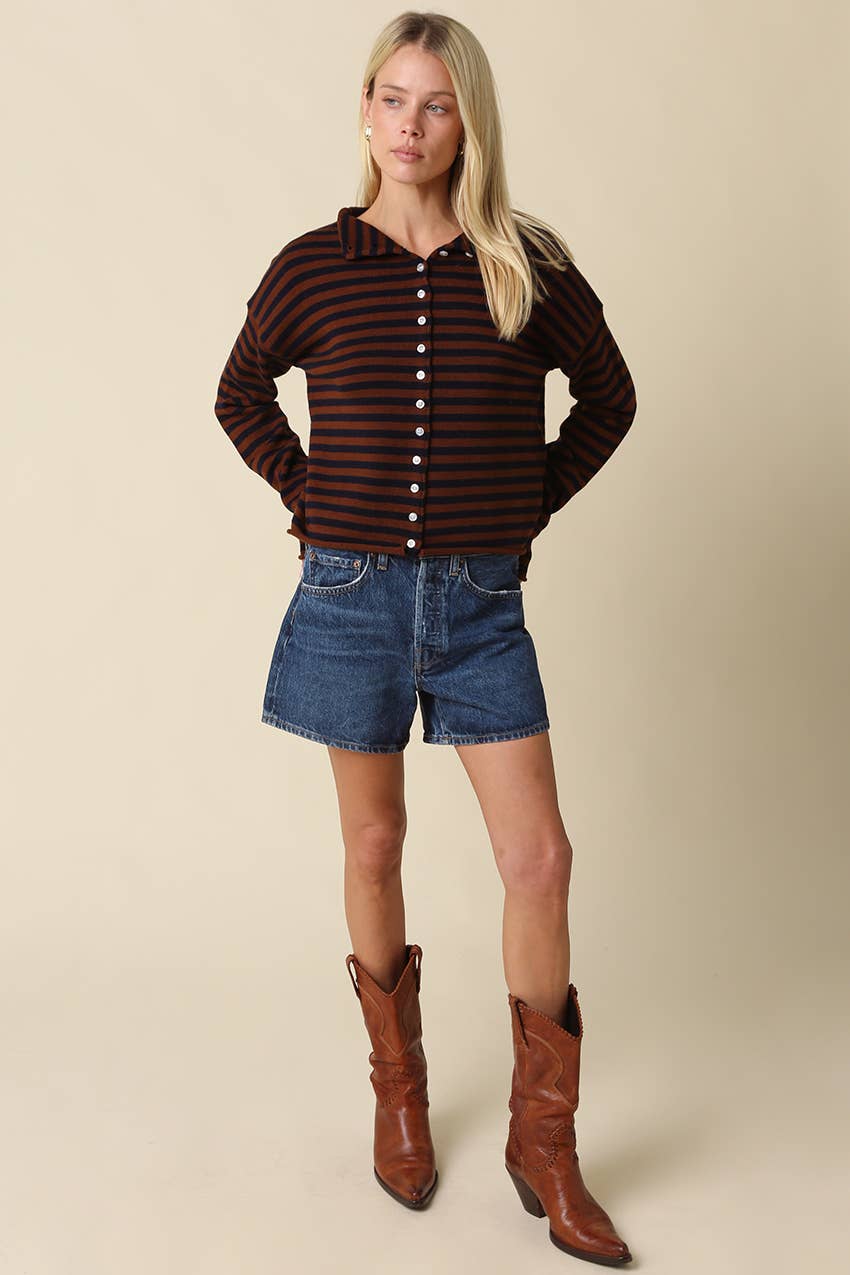 Elina Striped Collar Knit Top