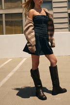 SMOCKING BODICE DENIM TUBE DRESS