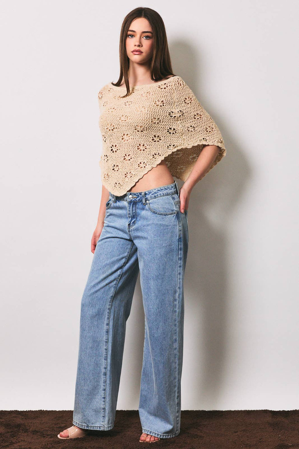 Openwork Detail Sweater Poncho