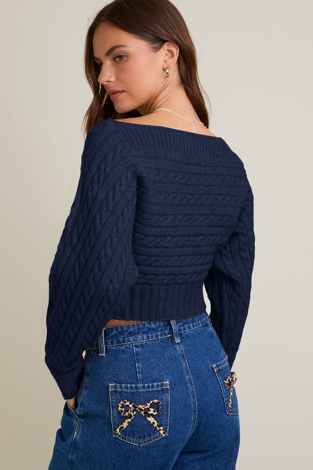 Off-Shoulder Button Sweater