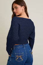 Off-Shoulder Button Sweater
