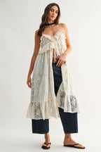 Sheer Floral Lace Ruffle Cover Up Top