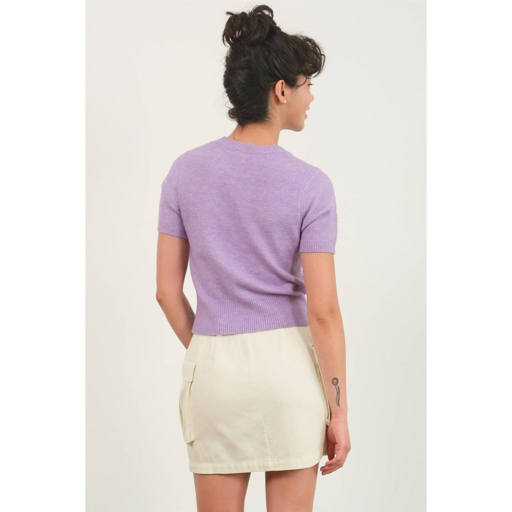 Short Sleeve Ribbed Hem Sweater