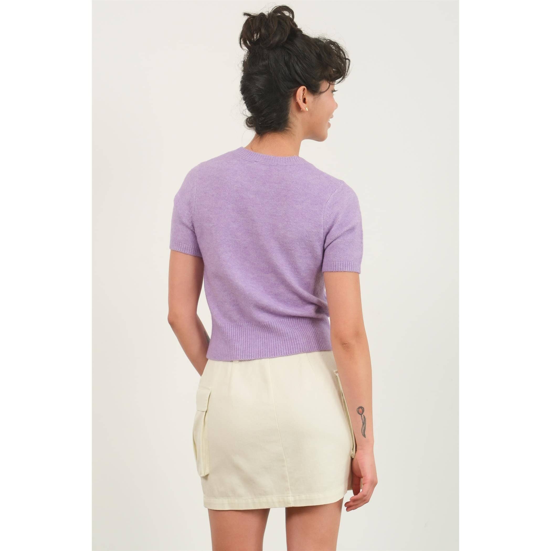 Short Sleeve Ribbed Hem Sweater