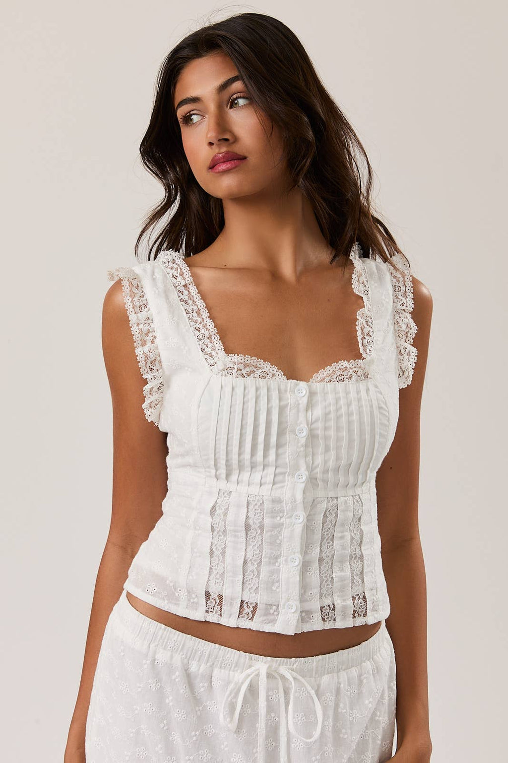 Cotton and Lace Eyelet Tank