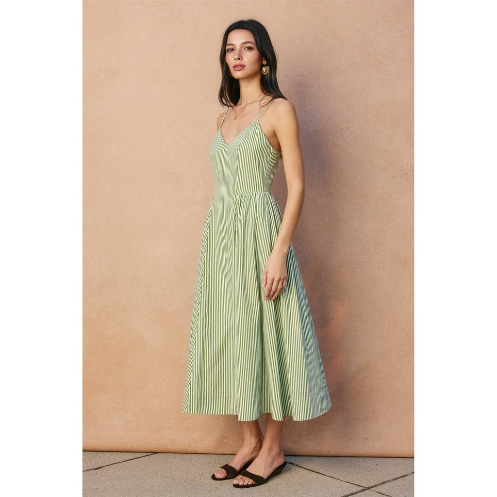Stripe Gathered Hip Midi Dress