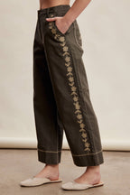 Floral Embroidered Cropped Wide-Leg Pants