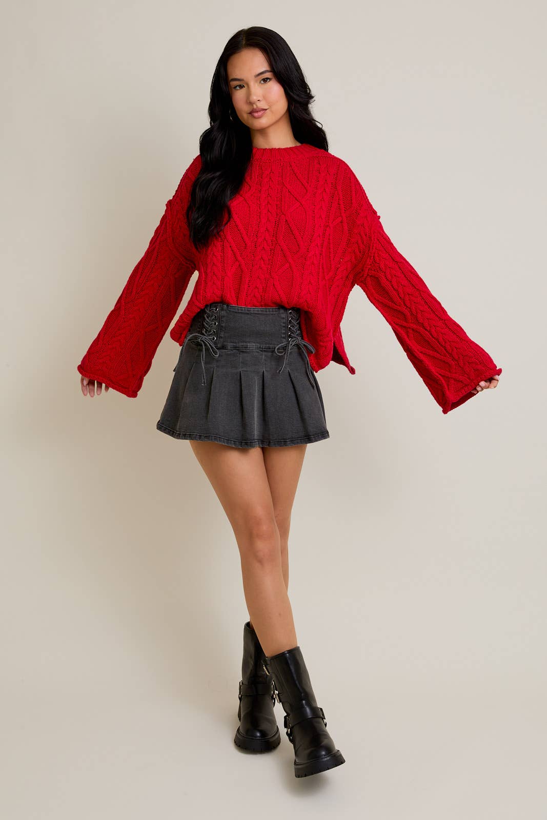 Wide Sleeve Cable Knit Sweater