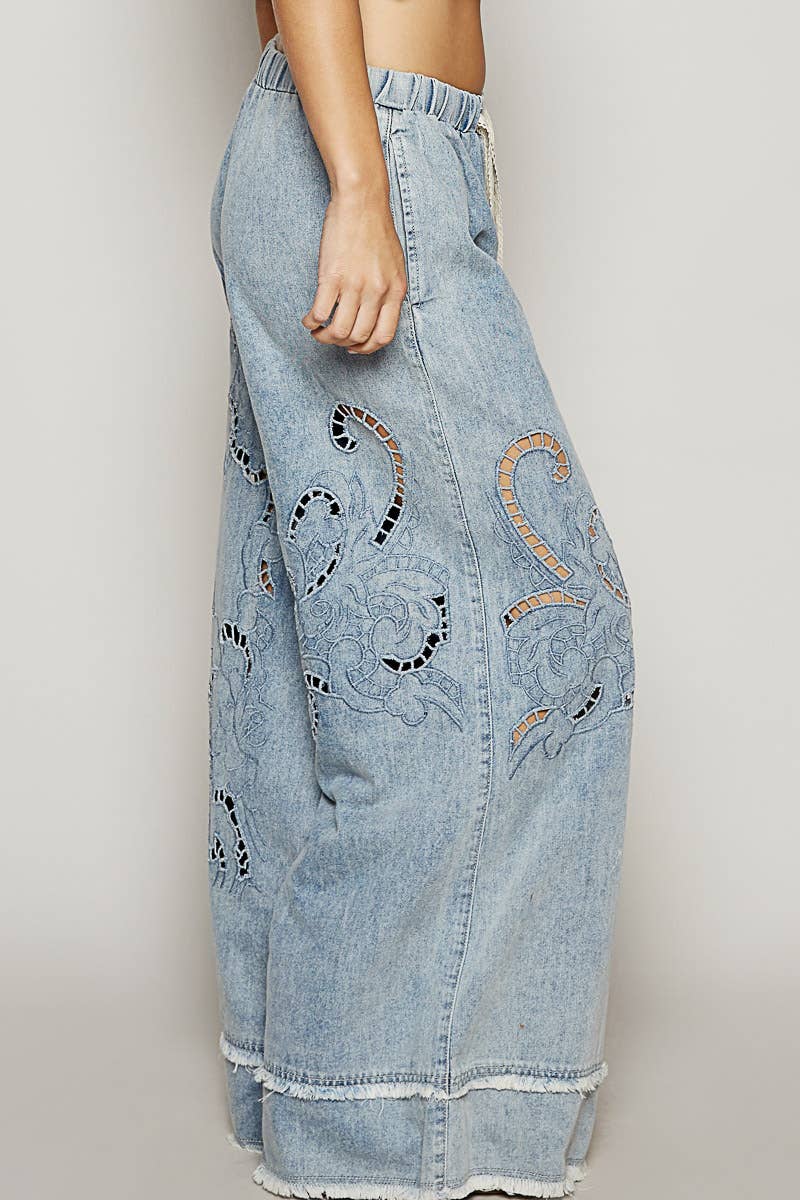 Lightweight Cutout Wide Leg Jeans