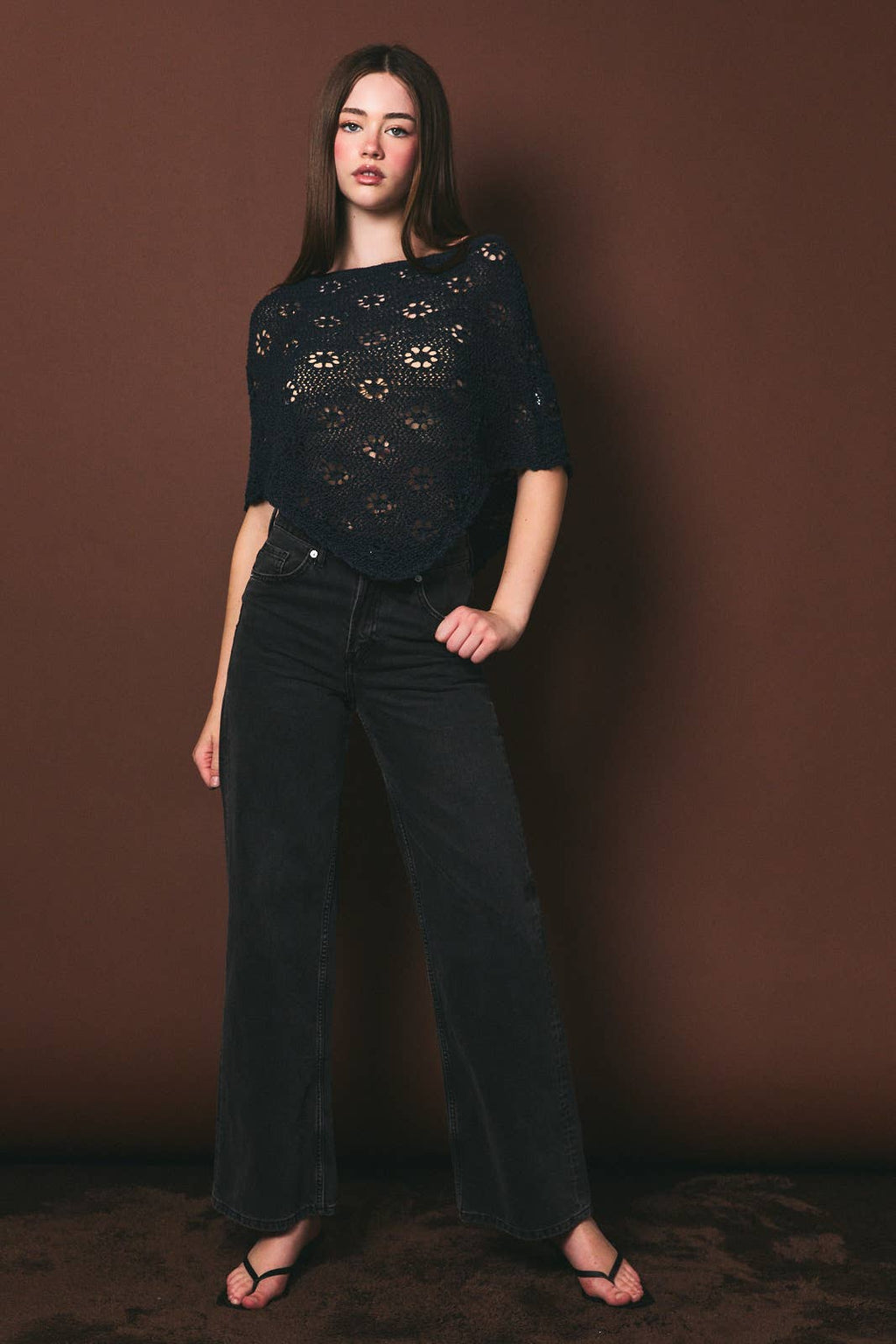 Openwork Detail Sweater Poncho