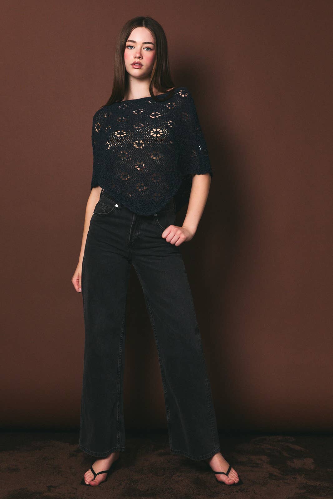 Openwork Detail Sweater Poncho