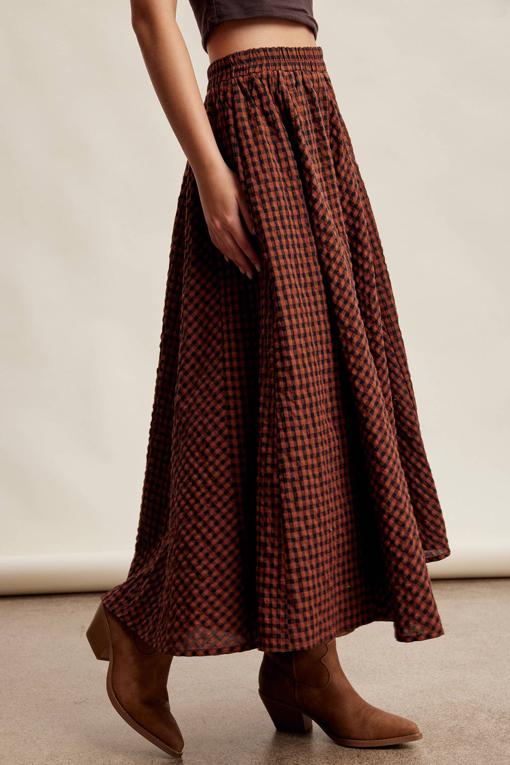 Textured Gingham Maxi Skirt