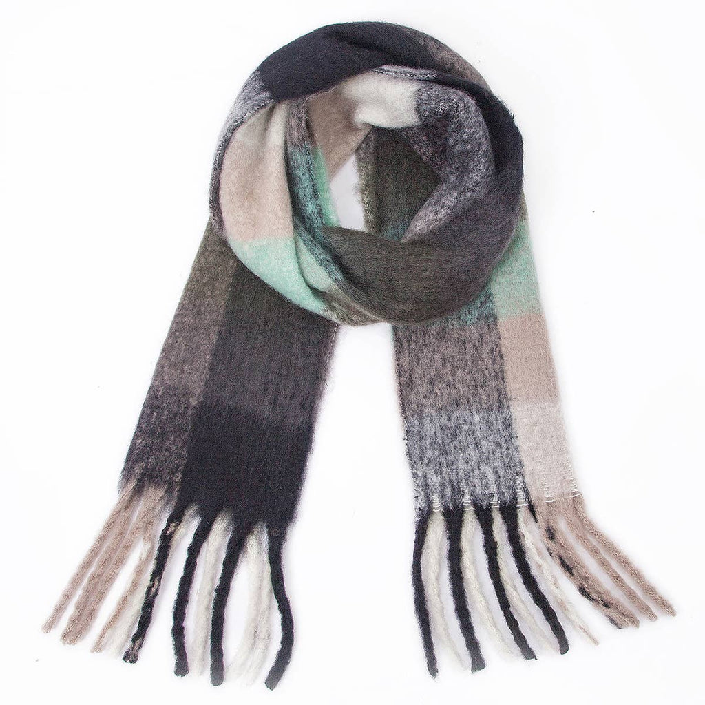 Chunky Plaid Scarf with Fringe