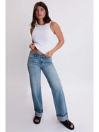 Low Rise Wide Leg Cuff Jeans